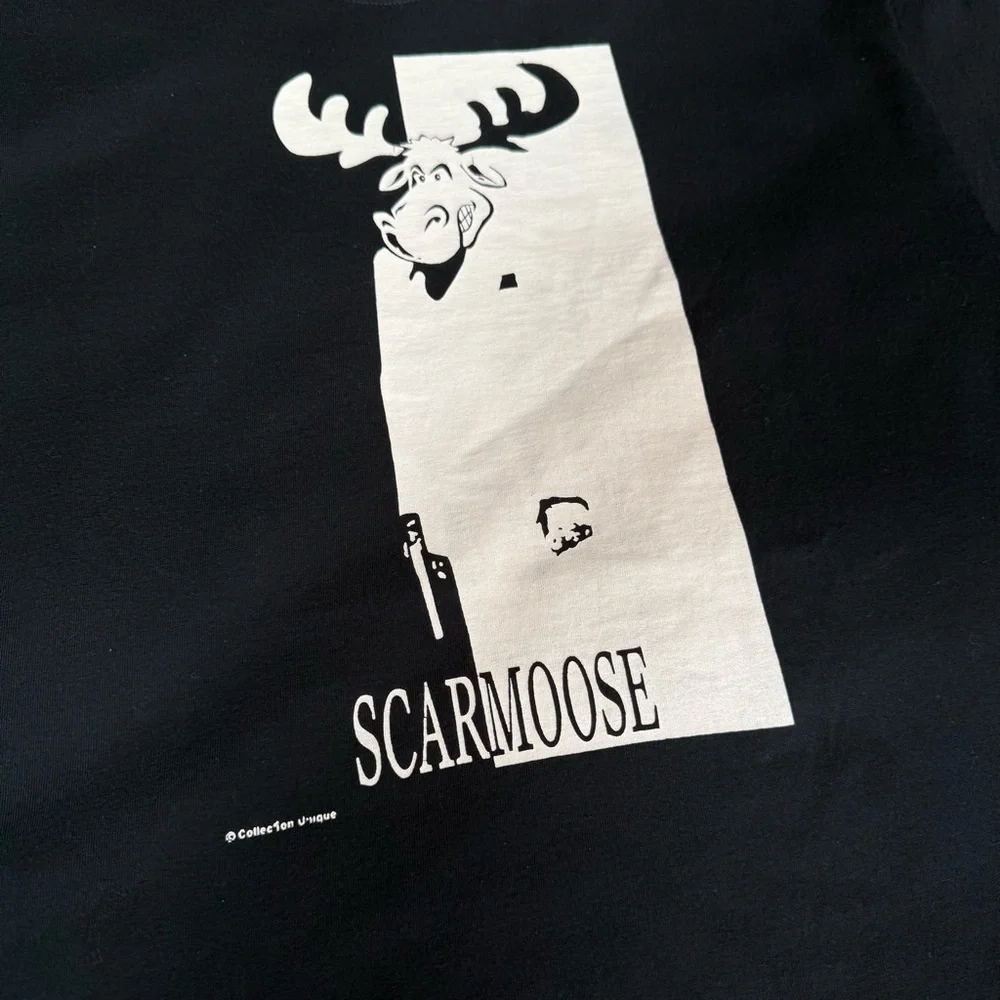 Vintage Scarface Moose Parody T Shirt Mens XL Slim Fit Funny Washed Black Y2K - Picture 2 of 6
